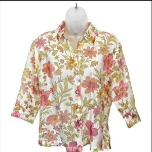 Sheer Floral Blouse by Notations Vintage Burnout Coral Mustard Cream Sage Size S